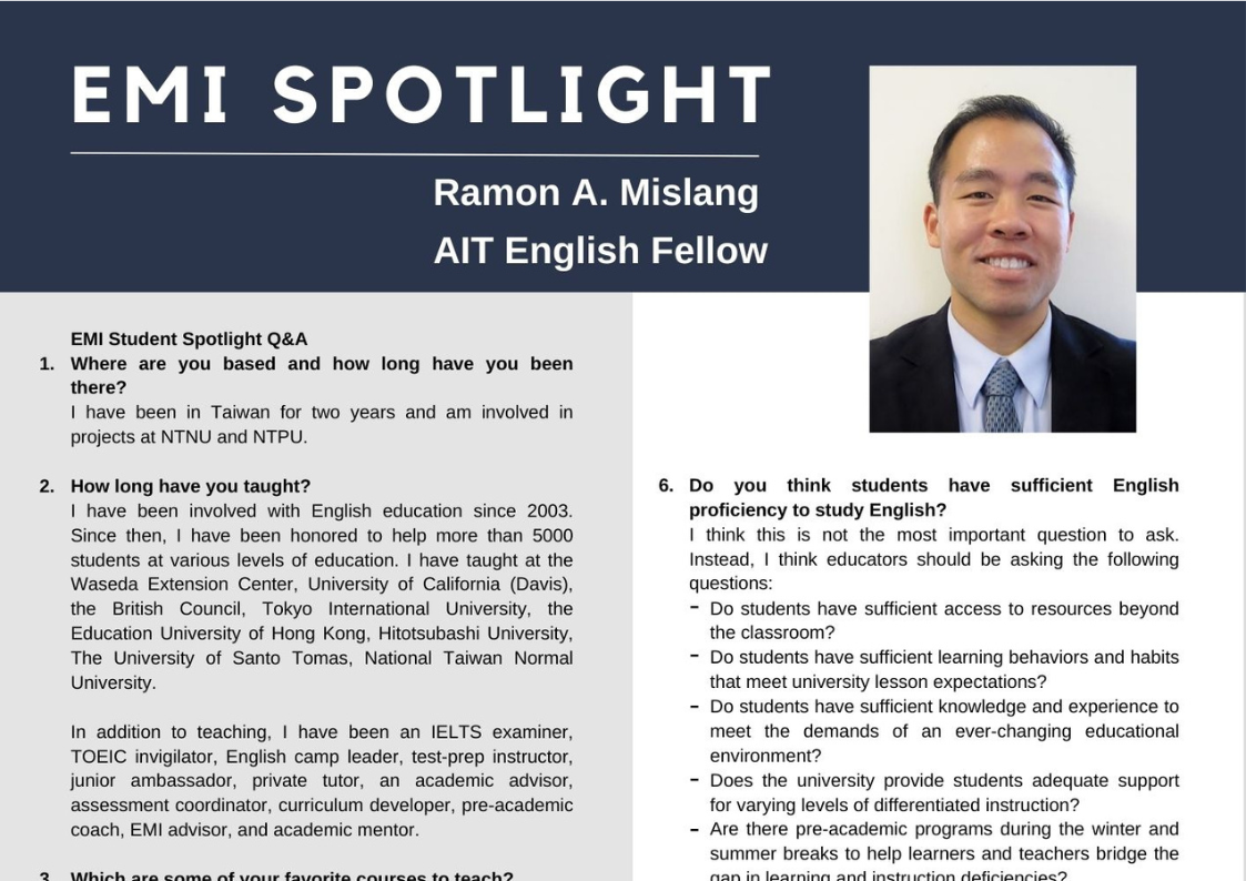 【EMI Spotlight】AIT English Fellow, Ramon A. Mislang